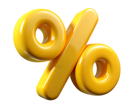 Yellow percentage symbol isolated on transparent background