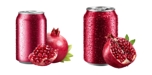 two various cool soft soda drinks with Fresh Pomegranate isolated.