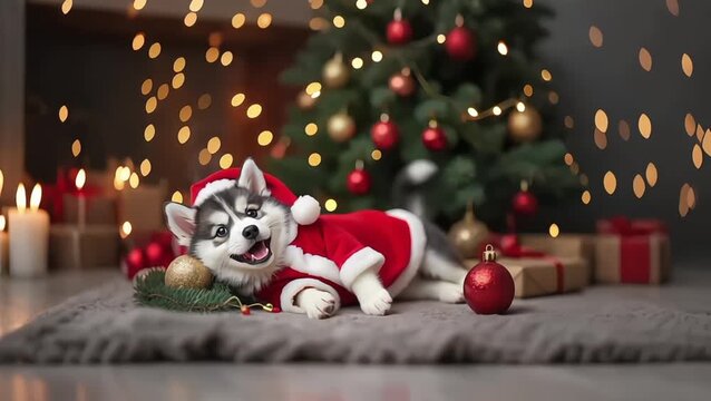 Cachorro feliz en Navidad