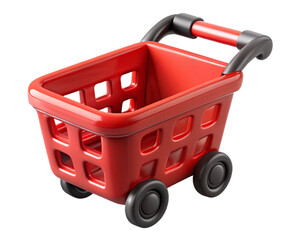 Fototapeta premium Red plastic toy shopping cart, isolated on transparent background