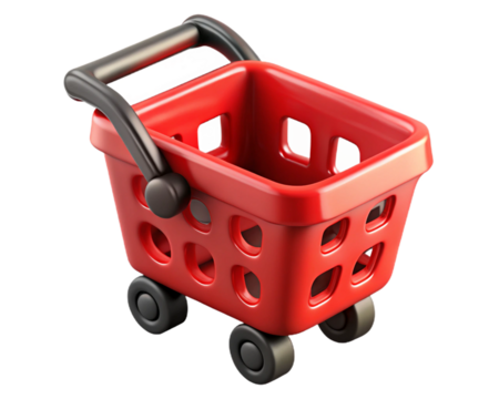 Red shopping cart isolated on transparent background