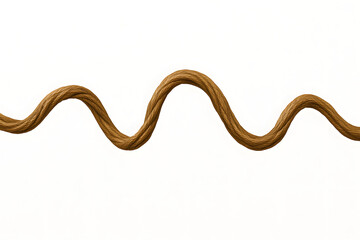 Brown twisted rope isolated on white background, wavy cord pattern close up, nautical texture design for strength and durability, natural fiber string detail for craft, construction, climbing, and mar