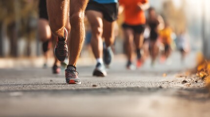 Fototapeta premium Nice photo of group of Men Runners Legs in a Road Race.