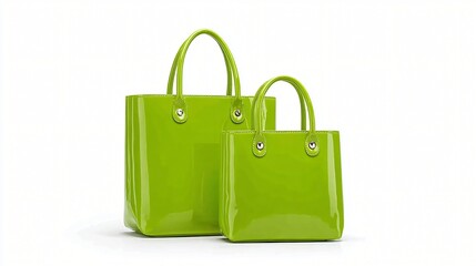 Two shiny green tote bags for shopping and everyday essentials