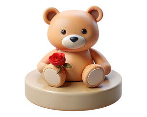 Teddy bear holding a red rose isolated on transparent background
