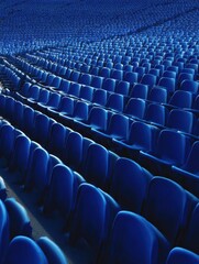 Fototapeta premium vast rows of blue stadium chairs stretch into the distance creating a striking visual pattern