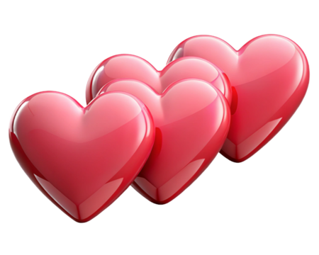 Group of shiny pink hearts isolated on transparent background - Powered by Adobe