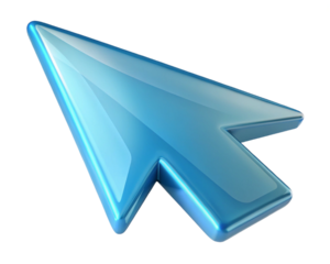 Blue glossy arrow cursor pointer isolated on transparent background