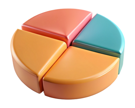 Colorful 3d pie chart graph isolated on transparent background