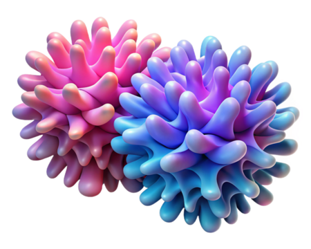 Abstract colorful virus or cell shapes isolated on transparent background