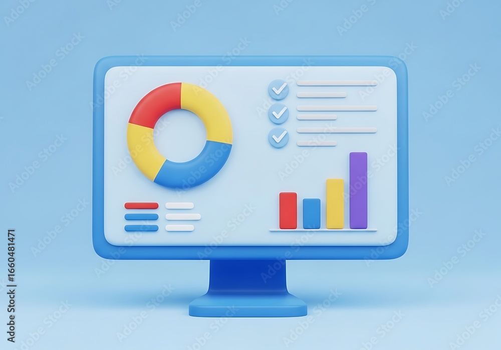 Fototapete colorful 3d rendered computer screen displaying business data and analytics for performance tracking