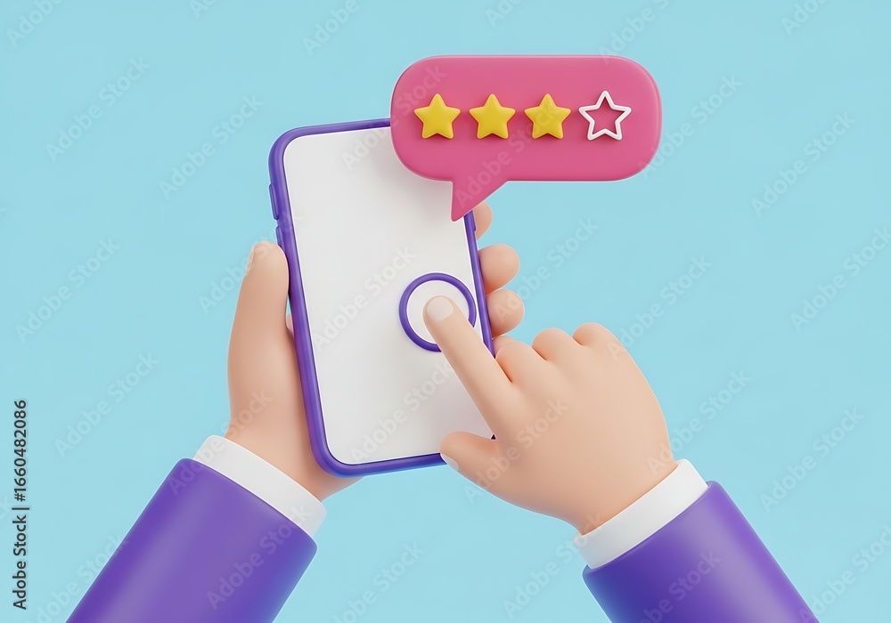 Poster customer feedback review on mobile phone with star rating system and user experience analysis for ra