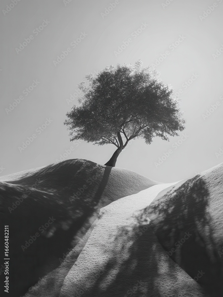 Aufkleber monochrome serenity of tree and shadows created with generative ai
