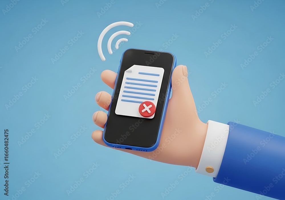 Poster data transmission error on mobile device causing file rejection with wireless connectivity illustrat