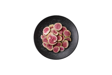 Dried sublimated fig slices as an ingredient for sweet desserts. Dried figs