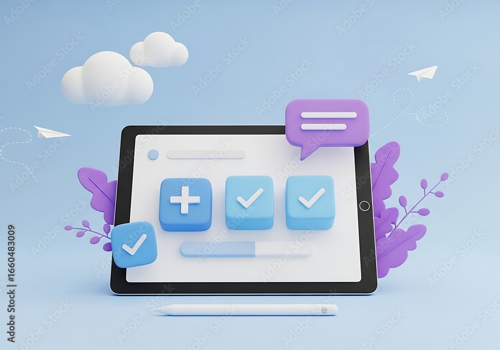 Aufkleber digital task management with tablet stylus and checkmarks illustration of productivity and efficienc