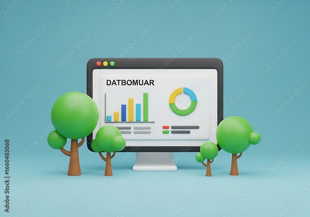 Fototapete ecofriendly data visualization concept green trees growing in front of computer screen showing graph