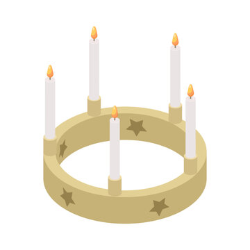 Saint Lucy's Day crown - hand drawn isometric vector illustration.