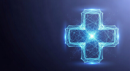 Abstract digital representation of a medical plus sign, signifying healthcare, assistance, and positive outcomes in a technological context