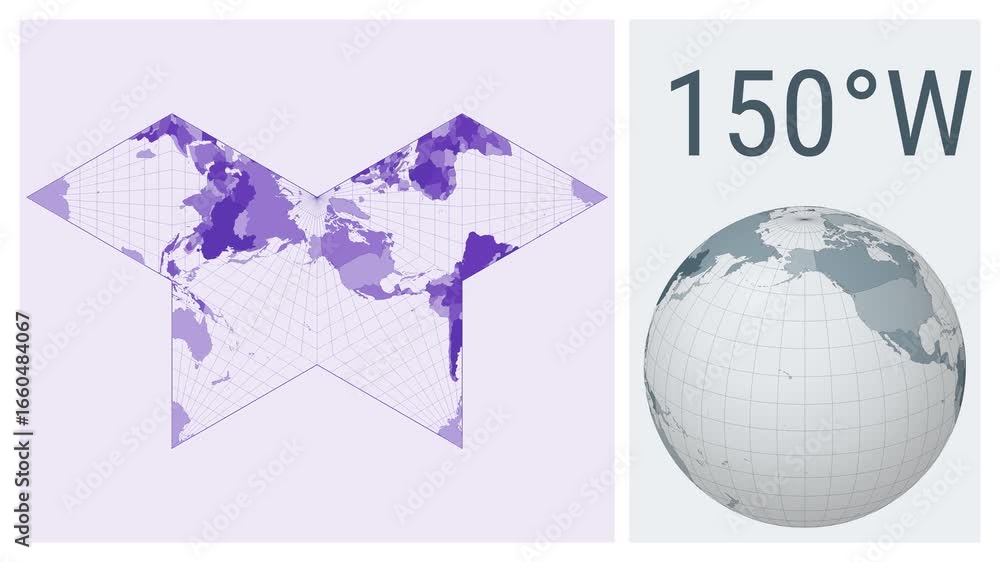 Poster world map animation. collignon butterfly projection. colored countries style. animated world map in 