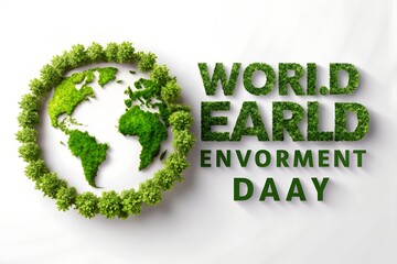 World environment day concept with green earth and trees, promoting sustainability and ecological awareness isolated on white background