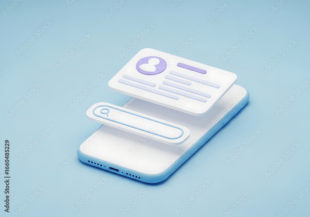 Aufkleber modern smartphone with user profile and search bar floating above blue background for social media a