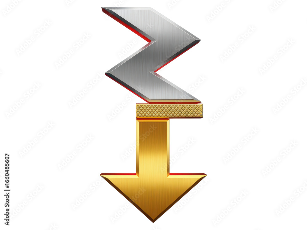 Poster abstract metallic symbol: zigzag and arrow design element isolated on transparent background