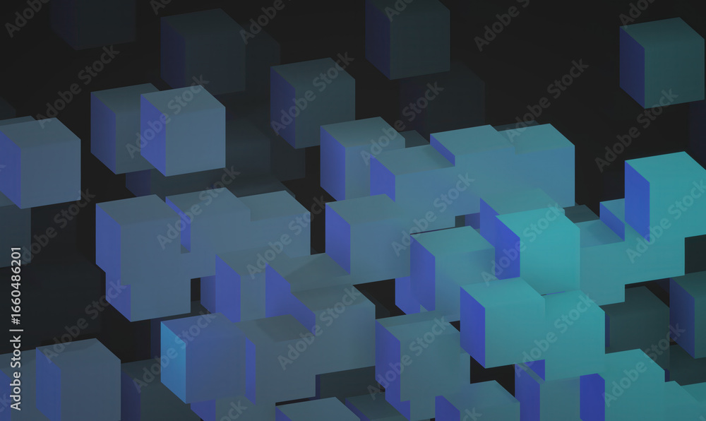 Poster abstract geometric cubes of varying sizes, create a sense of depth and shadow