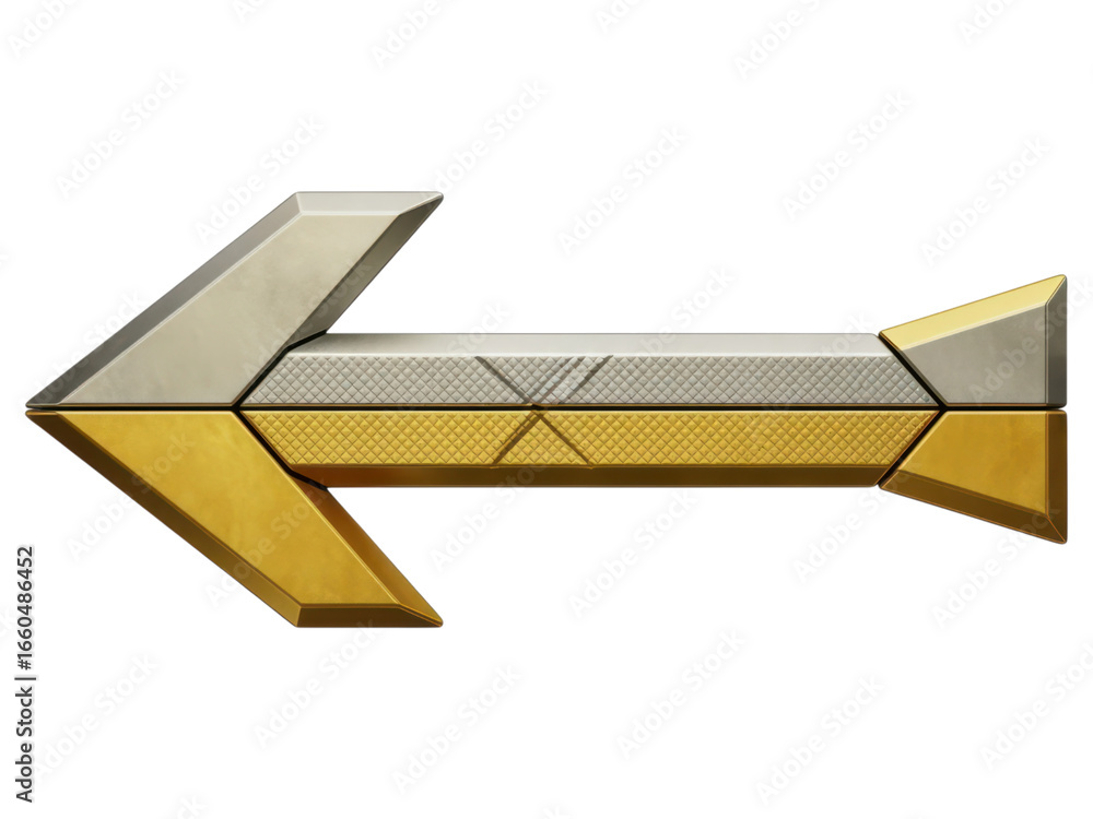 Poster metallic arrow: left direction indicator isolated on transparent background