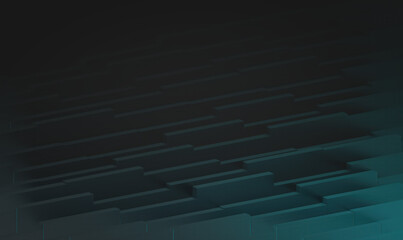 Abstract geometric forms in a dark teal and black palette, creating depth and a modern feel. The arrangement evokes a sense of futuristic design. 