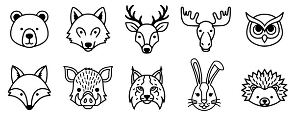 Obraz premium Forest animal face outline set