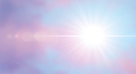 Obraz premium Bright sunburst with lens flare on pastel sky of pink blue purple hues