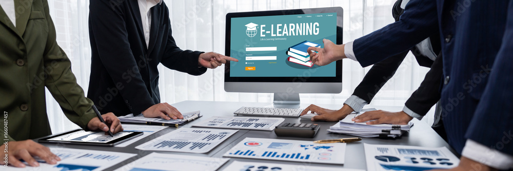 Poster e-learning website with brisk sofware for student to study online on the internet network