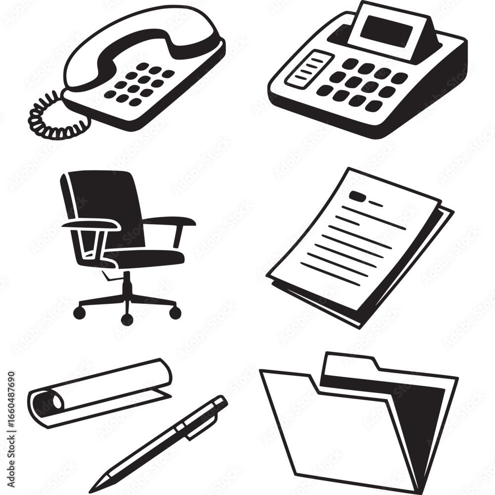 Poster office icon set isolated on white background vector business illustration work design element graphi