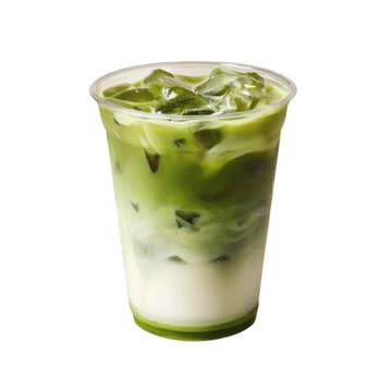 Refreshing iced matcha latte with creamy layers and vibrant green hues in clear cup