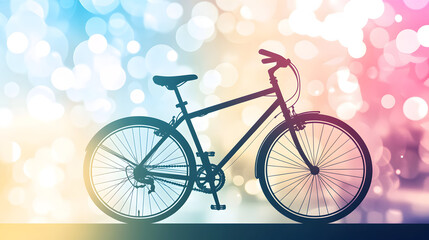 Fototapeta premium Silhouette of a bicycle against a colorful bokeh background.