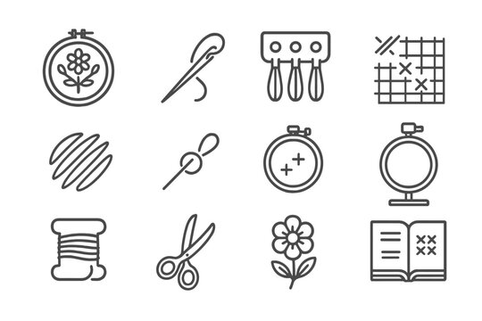 Guidebook stand flower floss icon knot icons vector collection card embroidery thread