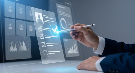 Digital Checklist on a Transparent Screen for Task Management and Project Completion Efficiency