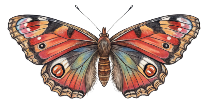 Colored Pencil Peacock Butterfly Illustration, Isolated on Transparent Background, insect, nature, artwork, Butterfly, Insects, Wildlife