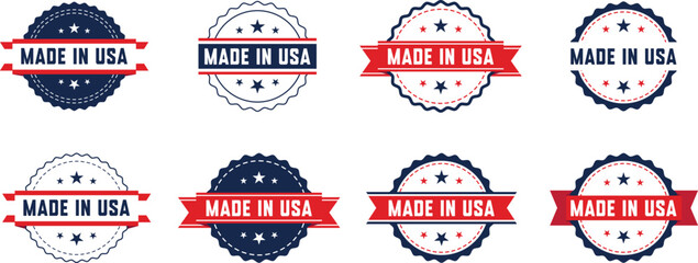 Naklejka premium Collection of made in USA badges celebrating American manufacturing and quality standards vector 