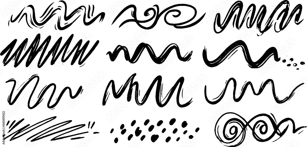Poster Abstract doodle set of swirls and scribbles for creative design and art projects