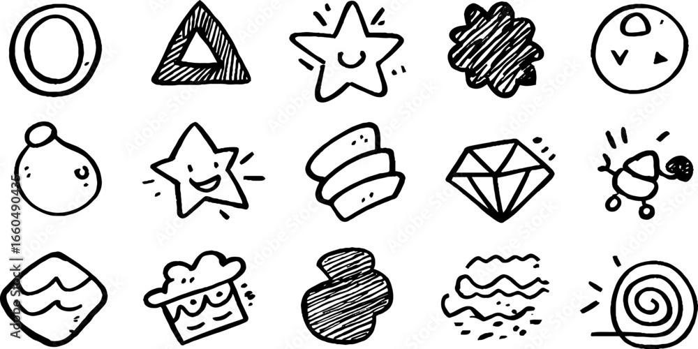 Poster Playful doodle set of abstract shapes with circle and triangle for creative design projects