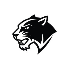 Savage panther head logo in sharp side profile with bold clean black outlined Vector illustration