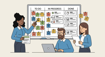 Agile Team Collaboration On Kanban Board For Project Management