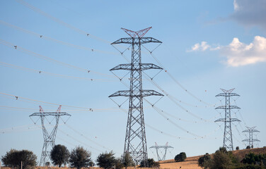 High voltage power lines. Mains electricity towers