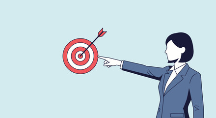 Businesswoman Pointing Towards Goal With Arrow Hitting Center