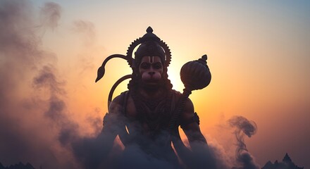 Majestic Hanuman at Sunset A Silhouette of Strength and Devotion