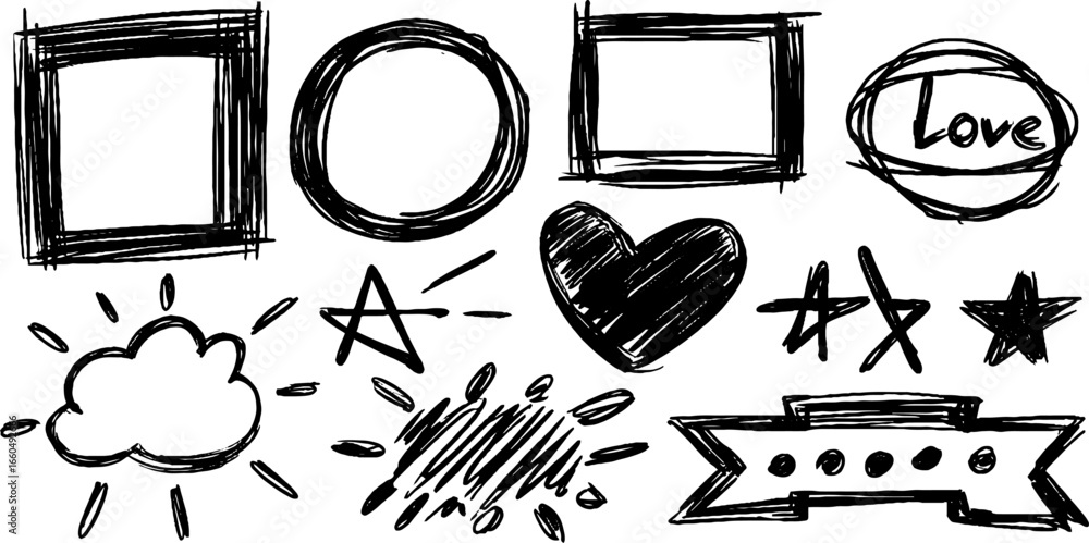 Poster creative doodle set of square and round frames with playful designs for art projects