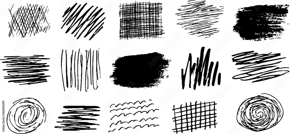Poster creative doodle set featuring grids and textured patterns for artistic design