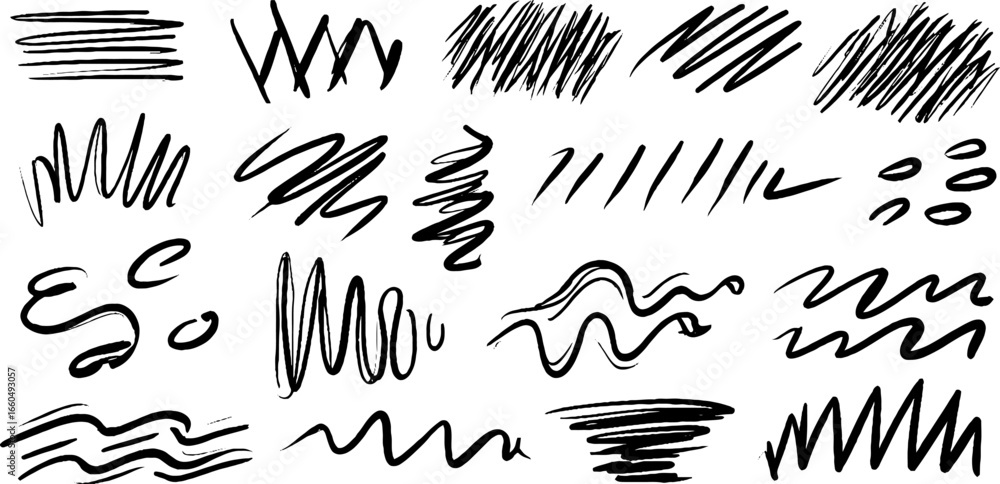 Poster abstract doodle set featuring hatch textures, crosshatch lines, and diagonal patterns for artistic d